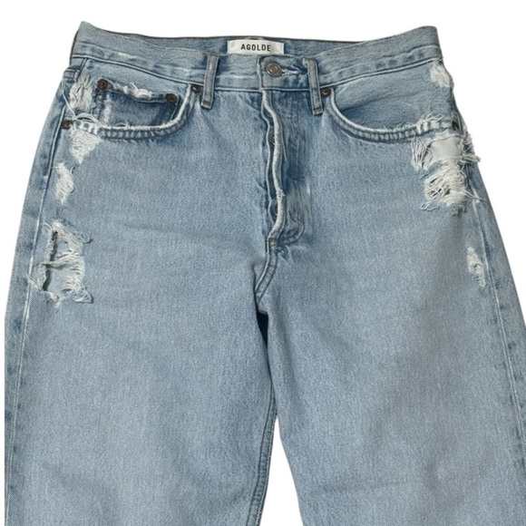 AGOLDE 90’s Crop Distressed Light Blue Denim Jeans Size 24 Designer Straight - Picture 3 of 5